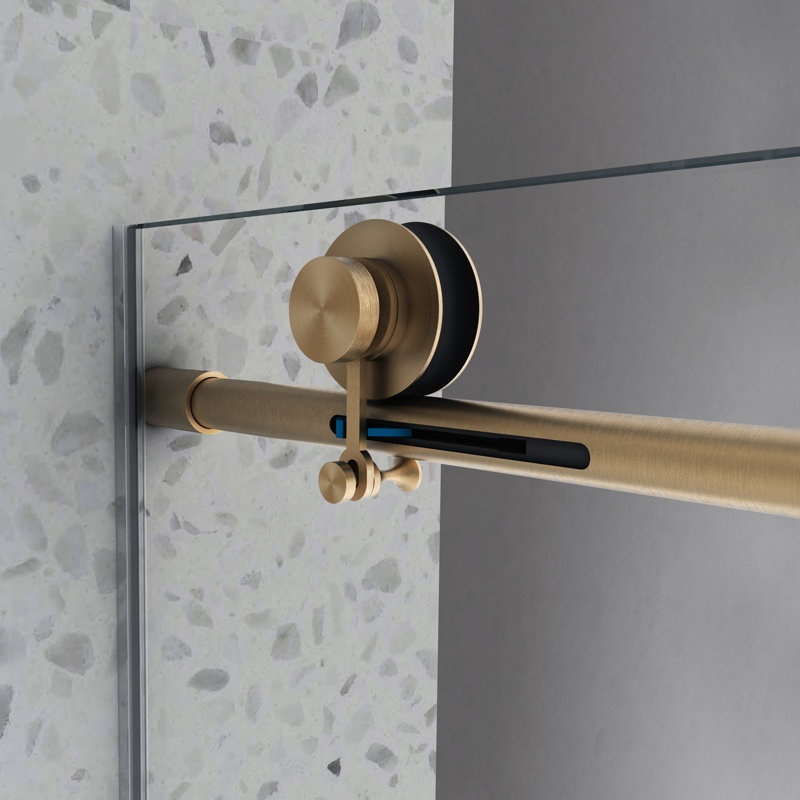 Shower Door 6076 Brushed Gold - One Fixed And Shifted, 70Mm 304 Stainless Steel Pulleys, , Nano Easy Clean, -Proof Coating With Soft Closing, Cleaning, For Bathroom