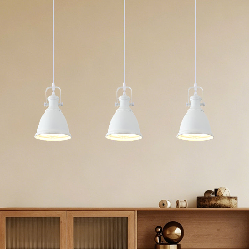 3-Light 6.5'' White Vintage Farmhouse Pendant Light Fixtures, Adjustable Height Hanging Lights for Kitchen Island, White