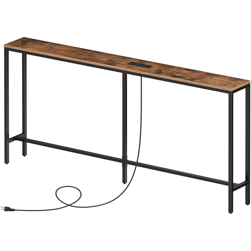 Rustic Console Table With Charging Station Narrow Sofa Table Behind Couch Table With Outlets And USB Ports, Brown