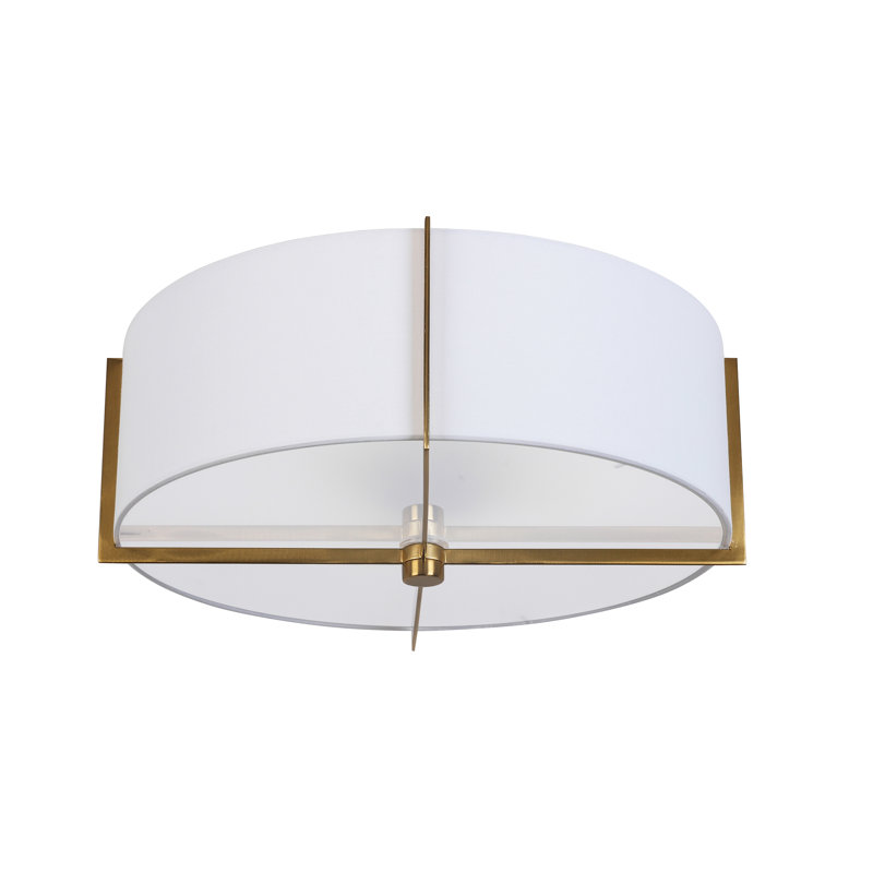 Cadwell 3 Light Semi-Flush Mount, Aged Brass, White