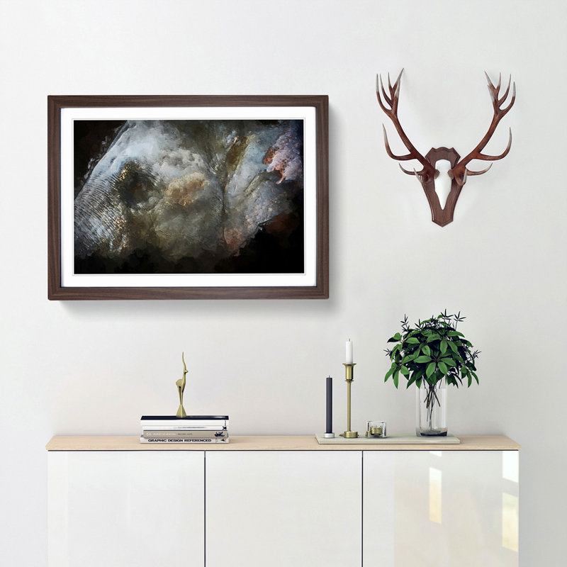 Colourful Elephant in Abstract - Picture Frame Graphic Art Print, Walnut Framed, 27cm H x 36cm W x 2cm D