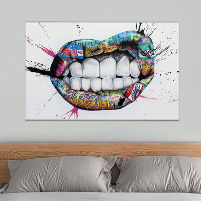 Modern Teeth Art Decor Printed On Tempered Glass With Abstract Graffiti Design Perfect For Sprucing Up Your Walls With Mural Art