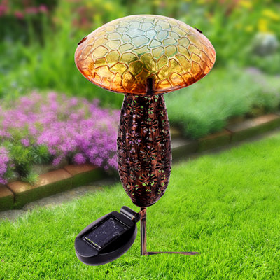 Metal And Glass Solar Mushroom Stake with LED Lawn Ornament