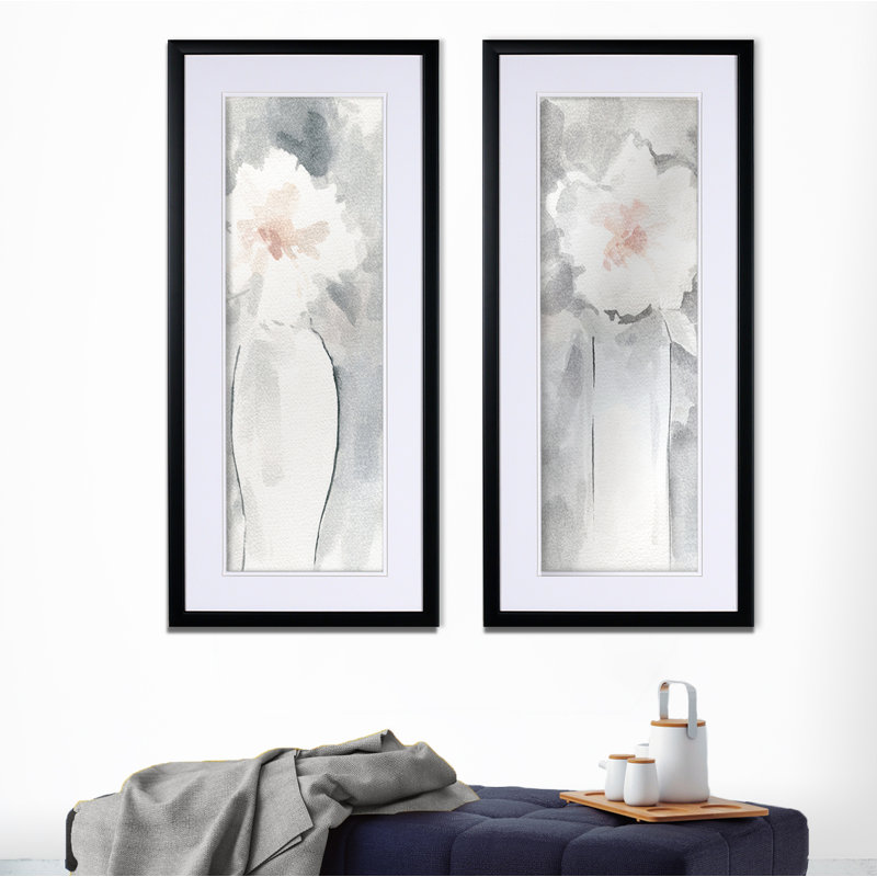 « silver rosé », ensemble de 2 reproductions de peintures à l’acrylique encadrées