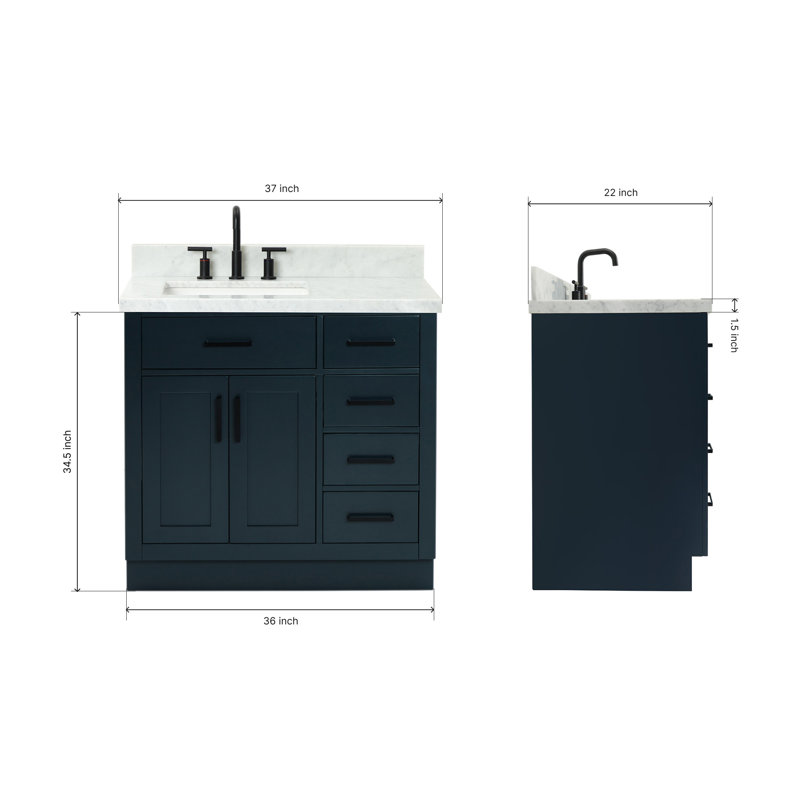 ARIEL HEPBURN 37 IN RIGHT OFFSET RECTANGULAR SINK VANITY 1,5 IN, Left, Rectangular, Midnight Blue