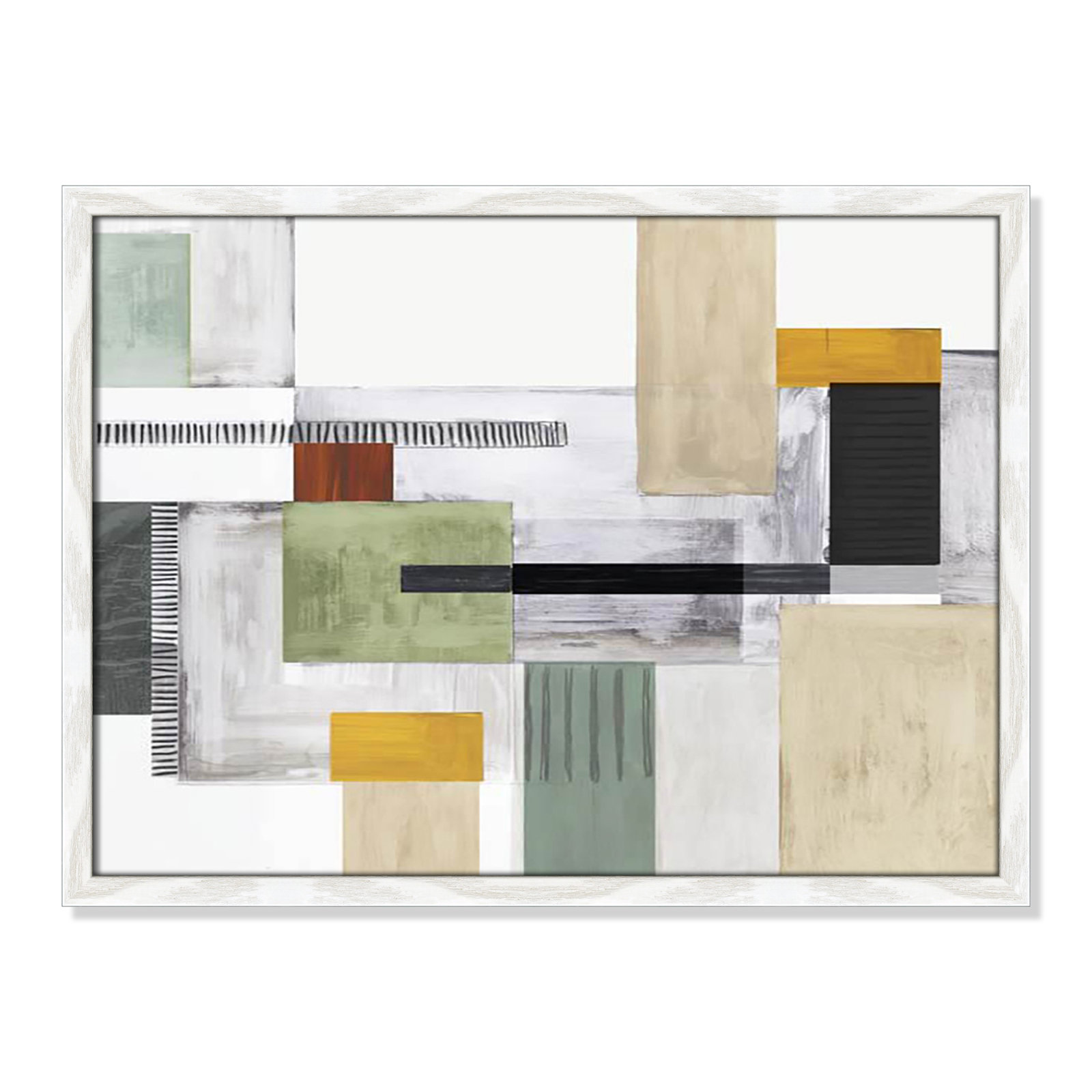 Playful Blocks by Tom Reeves, No Mat, 17" H x 23" W x 0.75" D, White Slim Picture Framed