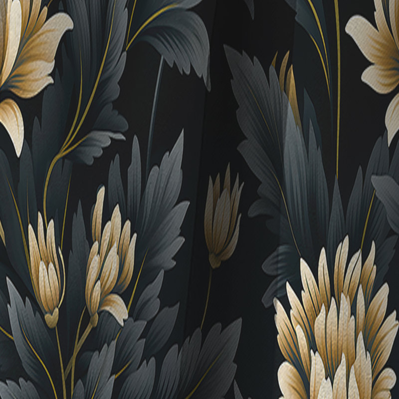 Opulence de fleur de damas noire et beige I - Rideau damassé - Rideau occultant - 1 panneaux, L 52 po x L 95 po