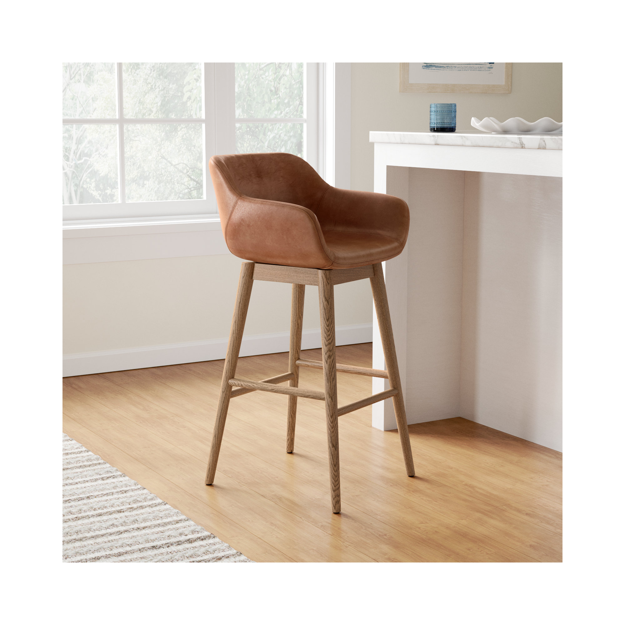 Bahari Swivel Leather Stool, Bar Stool (30.5" Seat Height), Sonoma Chestnut/Genuine Leather, Amber Ash