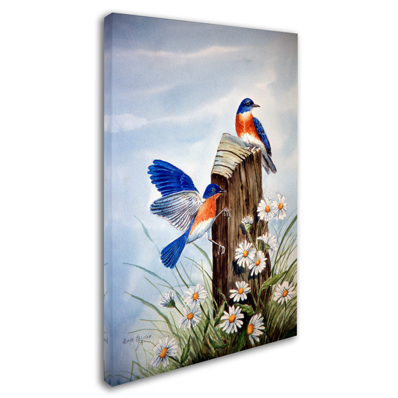 Dugazon «Bluebirds With Daisies 2», reproduction sur toile tendue, H 19 po x l 12 po