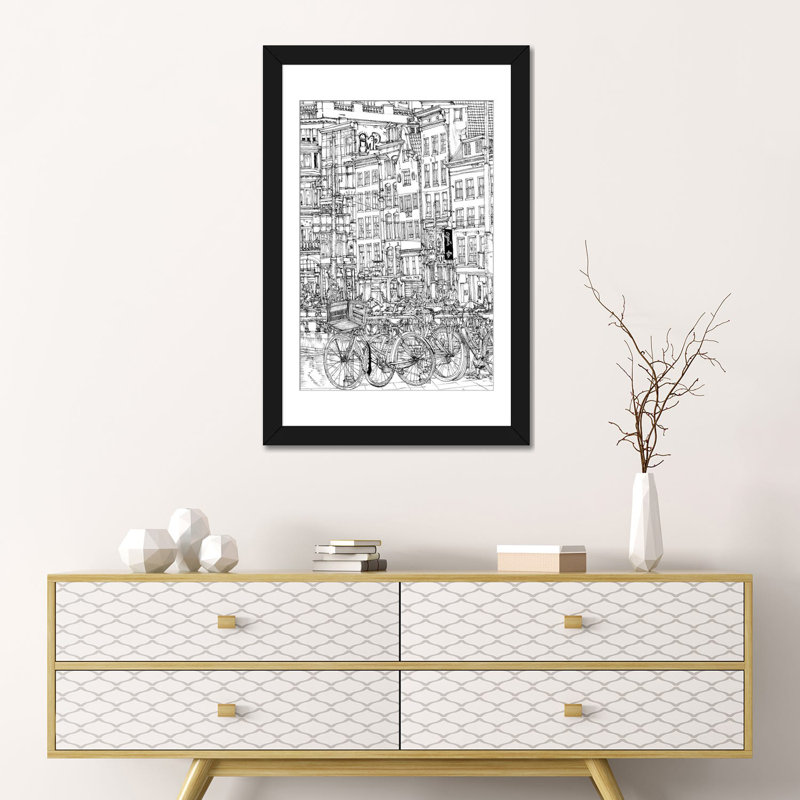 « b&w city scene i », impression sur toile, H 24 po x l 16 po x P 1 po, Papier d'art encadré noir, Blanc