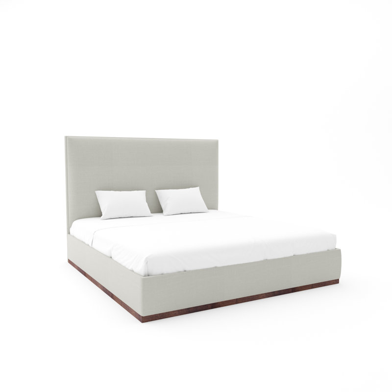 Lindley Custom Upholstered Bed with Wood Base, Posh Life Performance Velvet Dove, King, Weathered