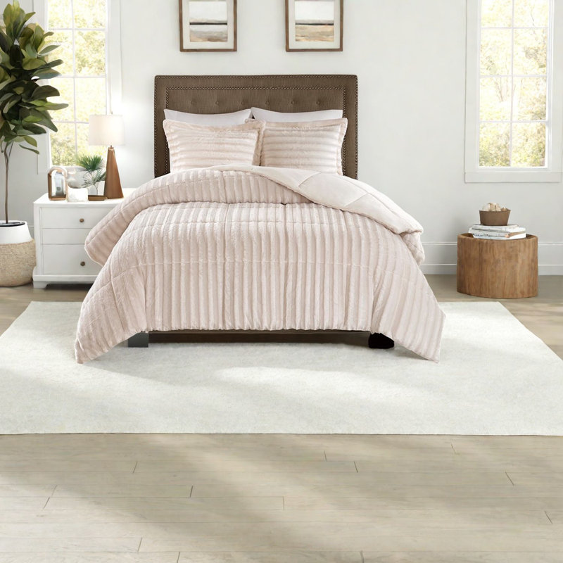 Ensemble de literie de luxe très grand, fausse fourrure champagne, style moderne pour le confort de la maison