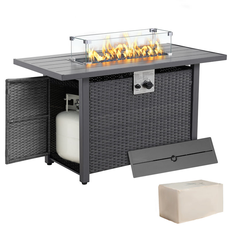 Table d'extérieur d'extérieur au gaz H 25 po x l 43 po Werph pour patio, foyer extérieur en osier, noir