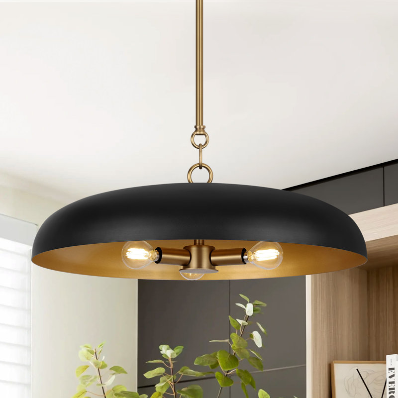 Lysander 3 - Light 20" Single Dome Kitchen Island Pendant Light, Matte Black