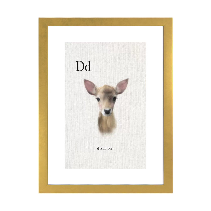 Décoration murale pour enfants «D Is For Deer», Papier encadré doré, H 24 po x l 16 po x P 1 po