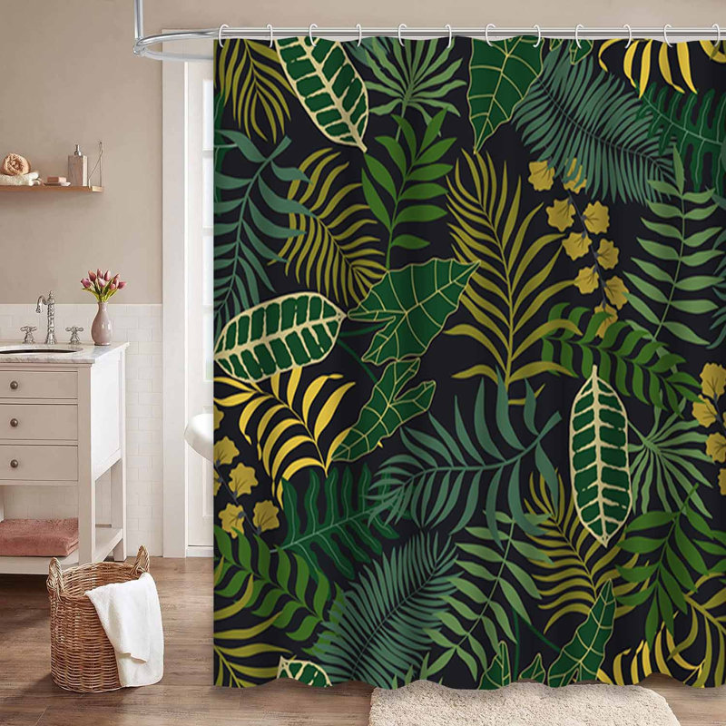 Rideau de douche imperméable à motif floral de palmiers tropicaux sans soudure avec 12 crochets, L 72 po x l 78 po