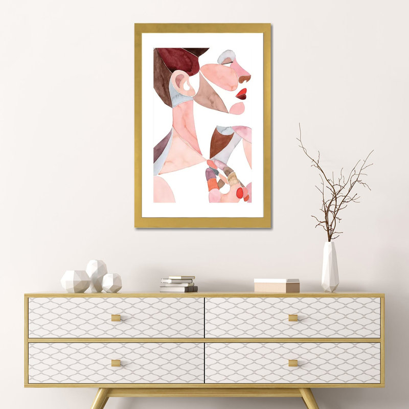 « Golden Age II » par Grace Popp-impression d’art graphique, H 24 po x l 16 po x P 1 po, Papier encadré doré, Blanc