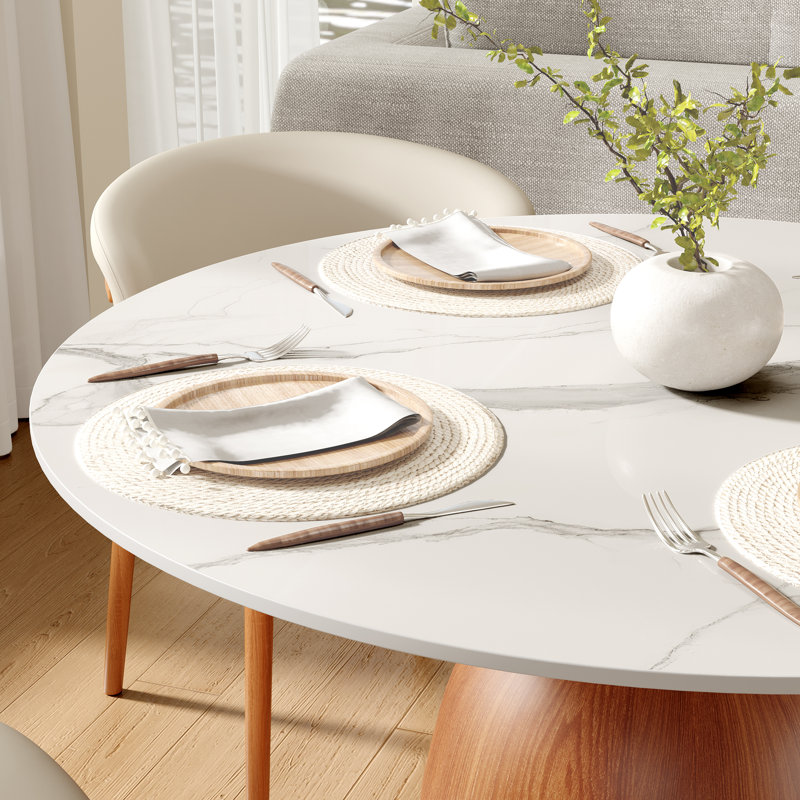 Vicente Dining Set, Mid-Century Modern Table & Upholstered Chair Set For Home, Kitchen, Dining Room, 5, White