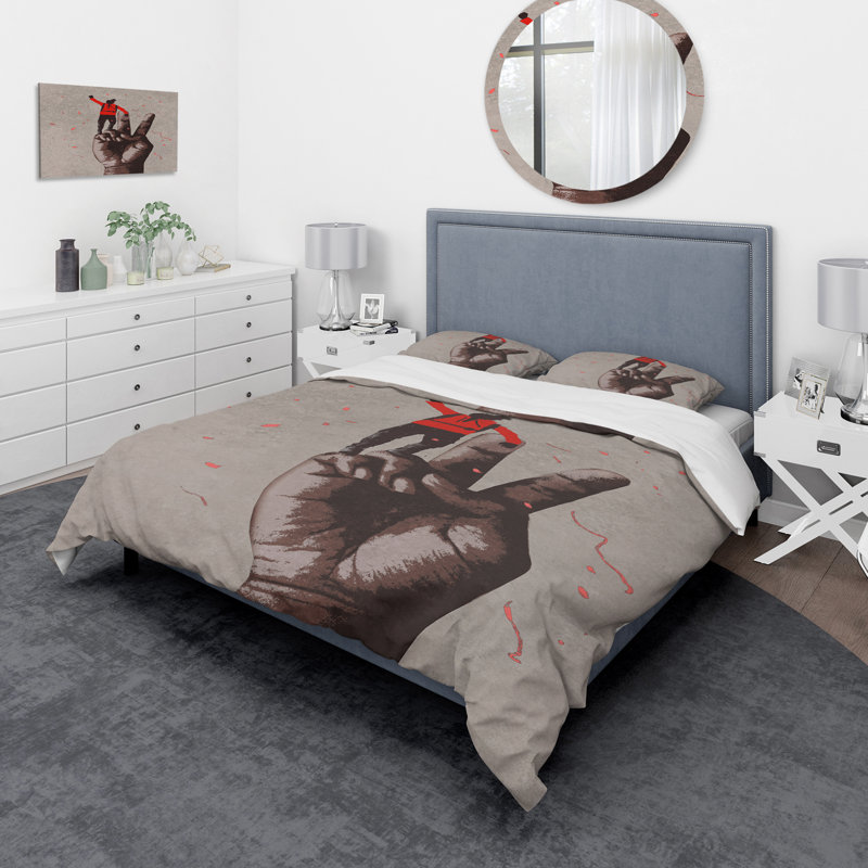 Signe de la victoire avec homme avec bras levé - Ensemble de housse de couette moderne - Microfibre de polyester