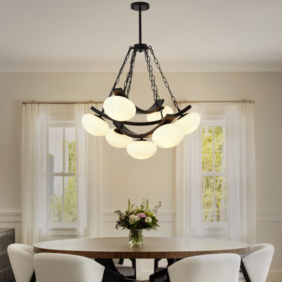 Herrin 6-Light Round Bubble Farmhouse Chandelier With Iron Arc Frame