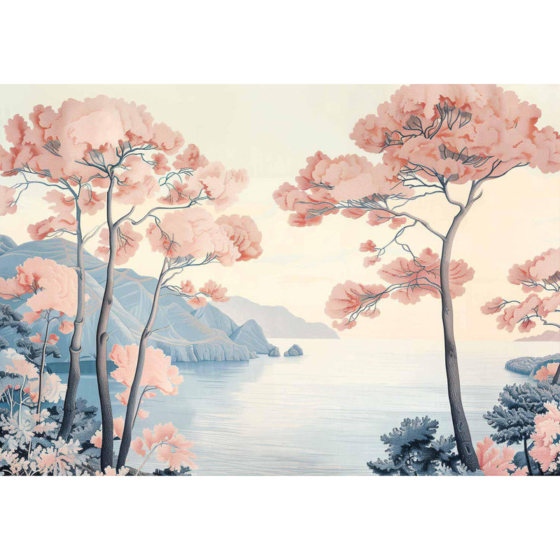 Peel & Stick Landscape Wall Mural - Pastel Horizon By Water, 77" W x 55" L