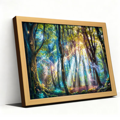Enchanted Forest With Magical Light And Trees Canvas Wrapped Wall Art Oil Painting Print Set Of 1