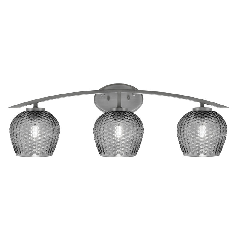 Barre d'éclairage de salle de bain 3 lumières avec verre texturé 6 po Kurve, Argent argent, Fumée