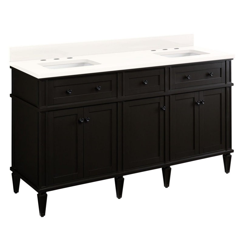 60" Elmdale Double Vanity with Rect Undermount Sinks - Charcoal Black, Arctic White Quartz, 8" Widespread