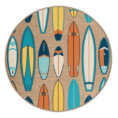 Washable Surfboards Hawaiian Area Rug