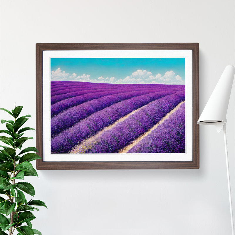 XH1022-2976X Effervescent Lavender Flower Field - Single Picture Frame Painting, 25cm H x 34cm W x 2cm D, Walnut