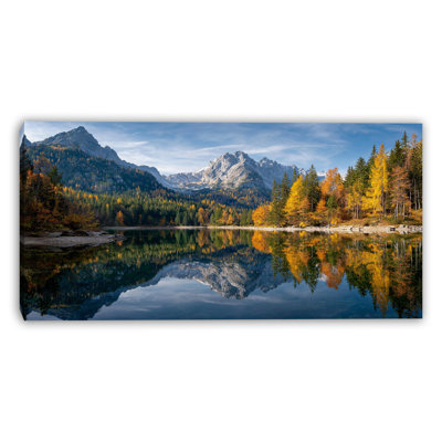 Autumn Mountain Lake Reflection Wrapped Canvas Wall Art Print