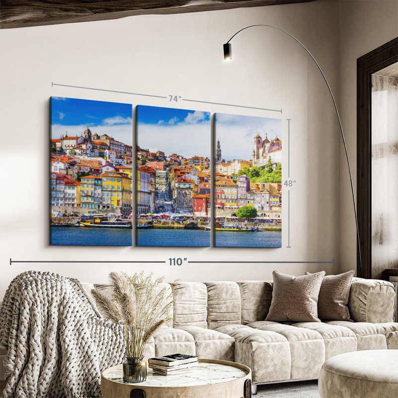 Impression sur toile, maisons colorées de Porto, H 48 po x l 74 po