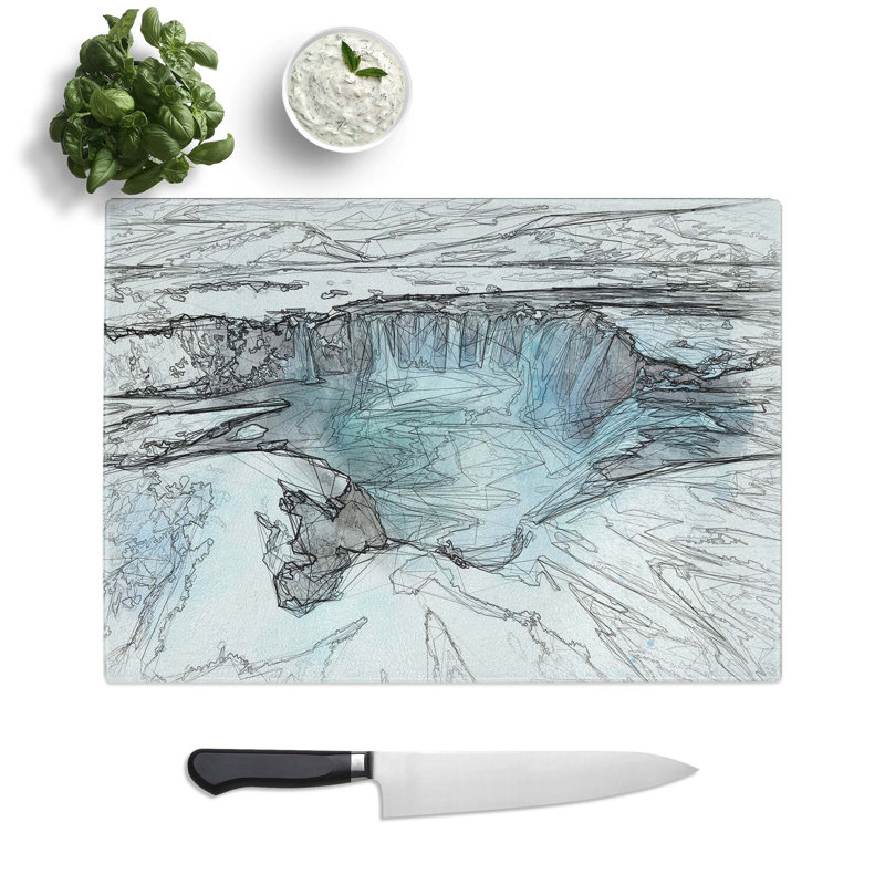 Glass Icelandic Waterfall in Abstract Chopping Board, 39 cm W x 28.5 cm L