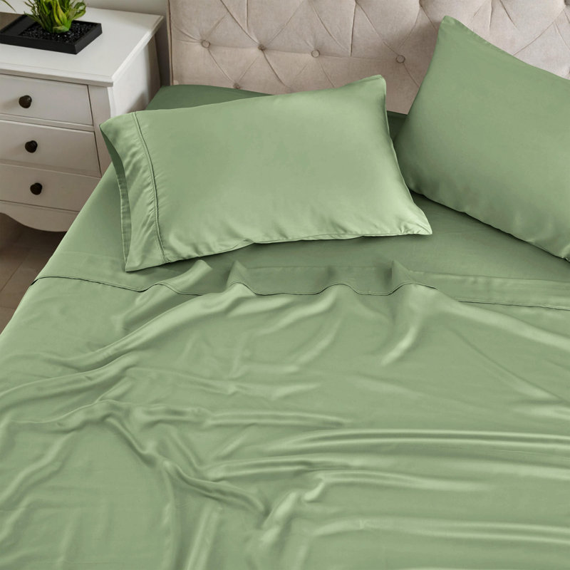 Ensemble de draps 100% rayonne de bambou Blue Nile Mills, Ensemble de draps divisés très grand lit avec 2, Sauge
