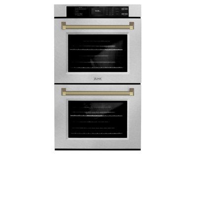 ZLINE Autograph 30 in. True Convection Double Wall Oven in Satin Steel with Bronze Helix Handles