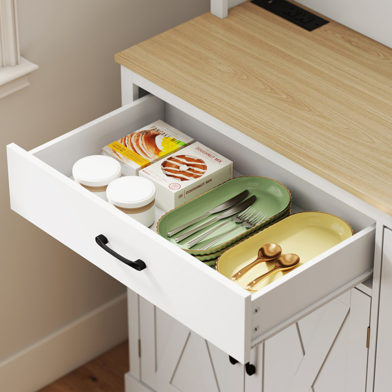 69 po, armoire de cuisine avec station de charge, blanc, Blanc