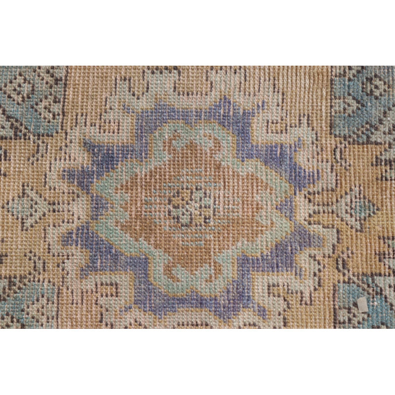 Vintage Turkish Oushak Wool Rug With Fringe in Small Size for Elegant Home Decor