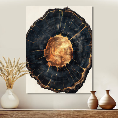 Mystères d'un onyx foncé tranche de bois IV - reproduction d'art moderne en métal, art mural arbre en métal
