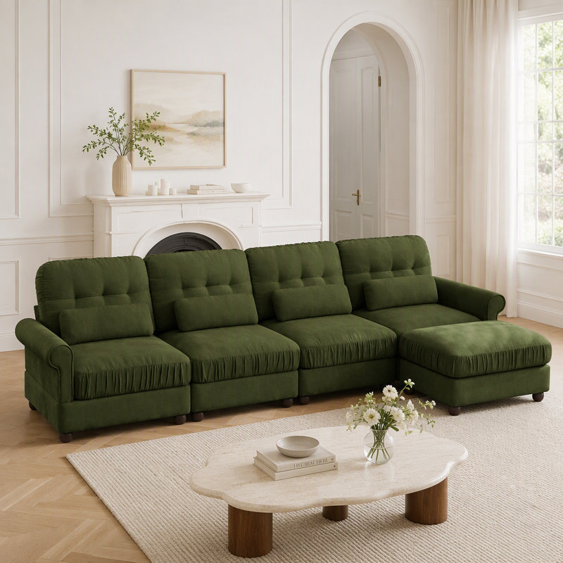 Upholstered 126.7 " Chenille L-Shaped with Ottoman Sectional