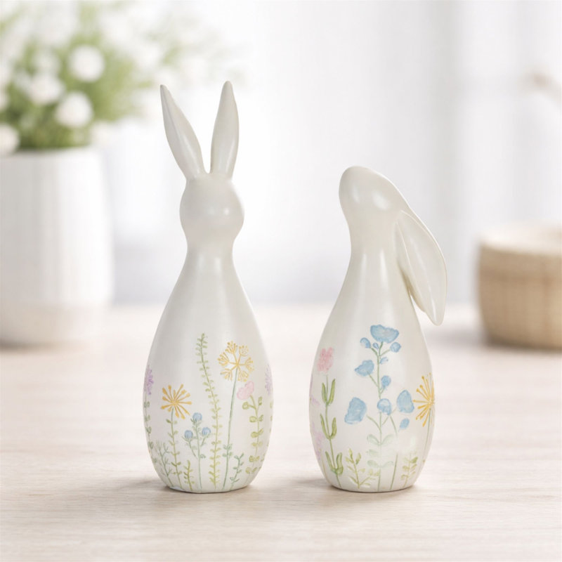 Figurines de lapin pastel floral (ensemble de 2)