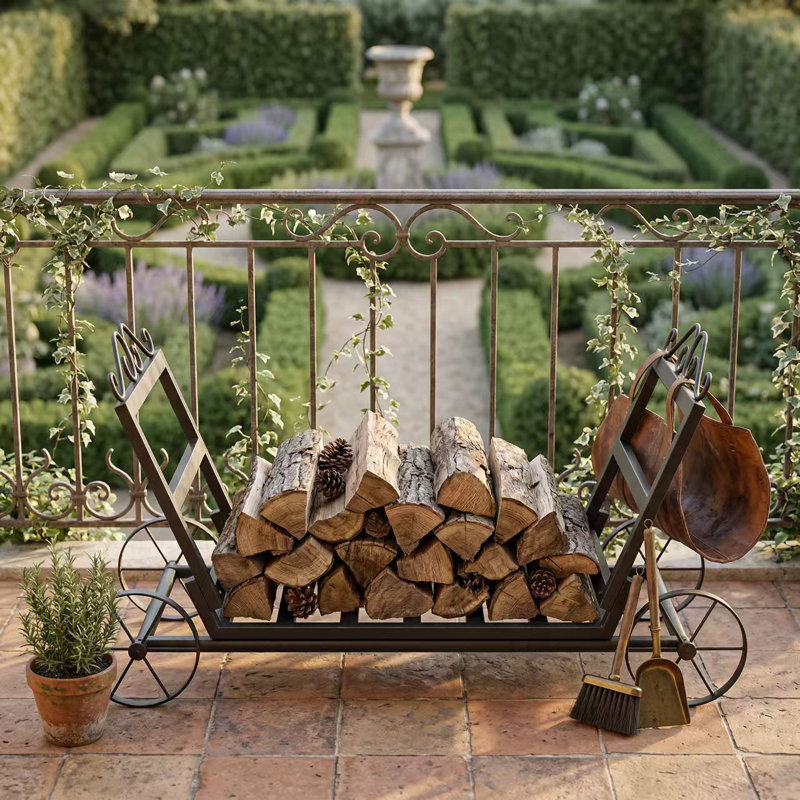Mobile Metal Firewood Log Rack with Wheels Indoor/Outdoor