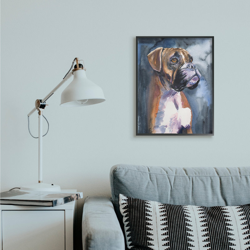 Adorable animal de compagnie Boxer, H 30 po x l 24 po, Giclée encadrée noir minuit