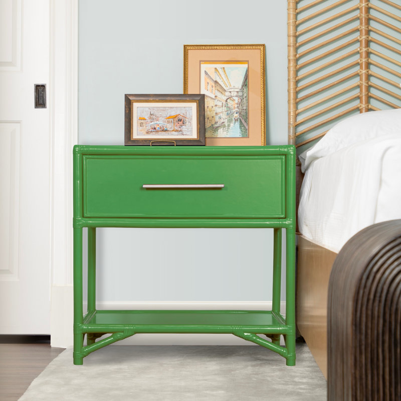 Olivia Collection 1 - Drawer Rattan Nightstand, Cocoa