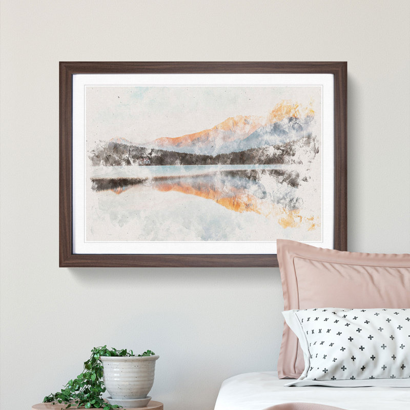 Mountain Reflection in Italy - Framed Print, Walnut Framed, 62cm H x 87cm W x 2cm D