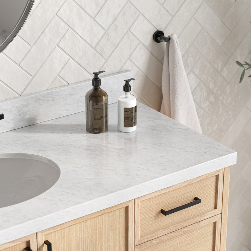 ARIEL Kelly 55 Single Sink Bathroom Vanity with Italian Carrara Marble Top, Oak