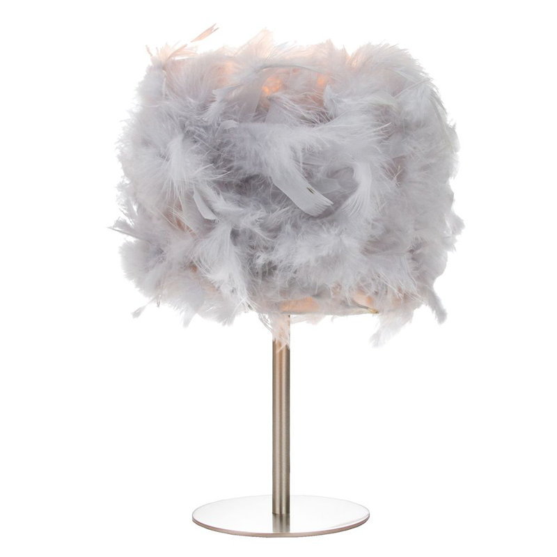 Wimmer Modern and Chic Real Feather Table Lamp with Base and Switch, Grey