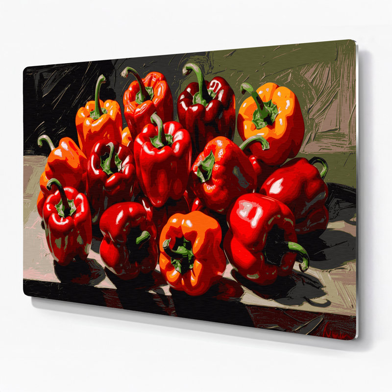 Art mural en métal légumes poivron rouge et noir, H 24 po x l 36 po
