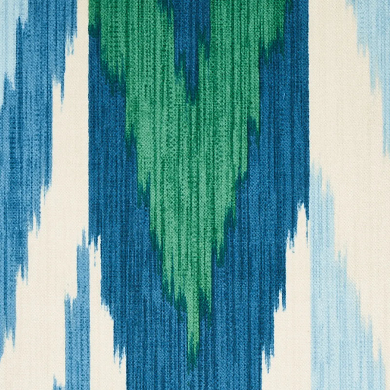 Tissu ikat en velours Kashgar, Paon / émeraude