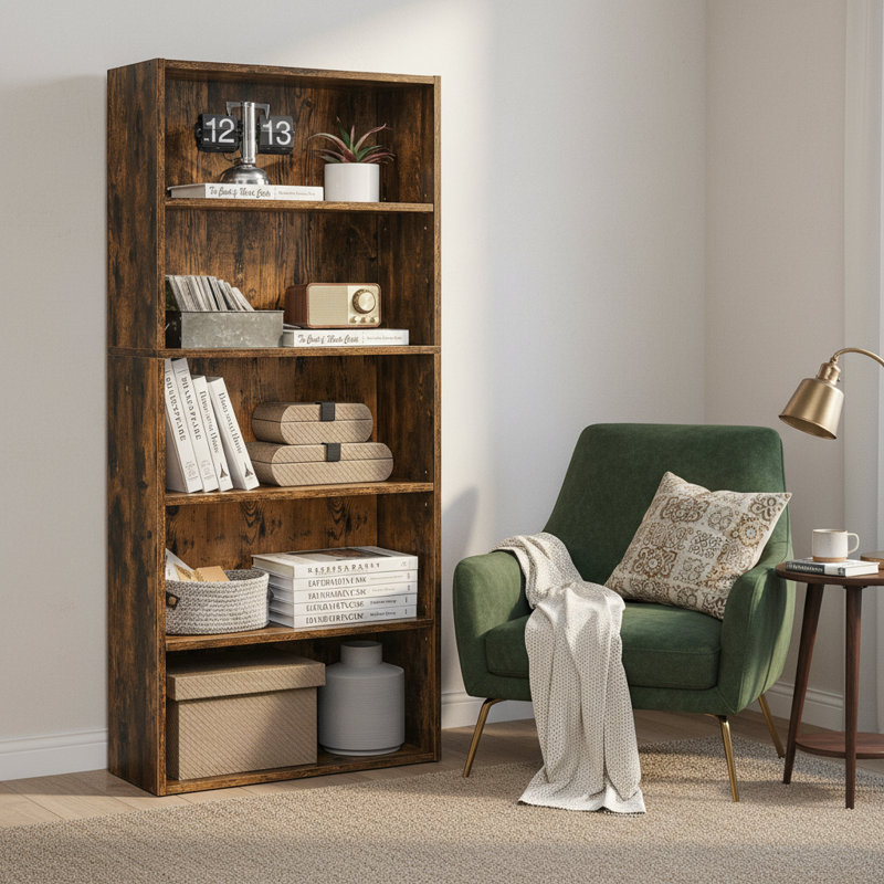 5-Tier Standard Bookcase, Rustic Brown