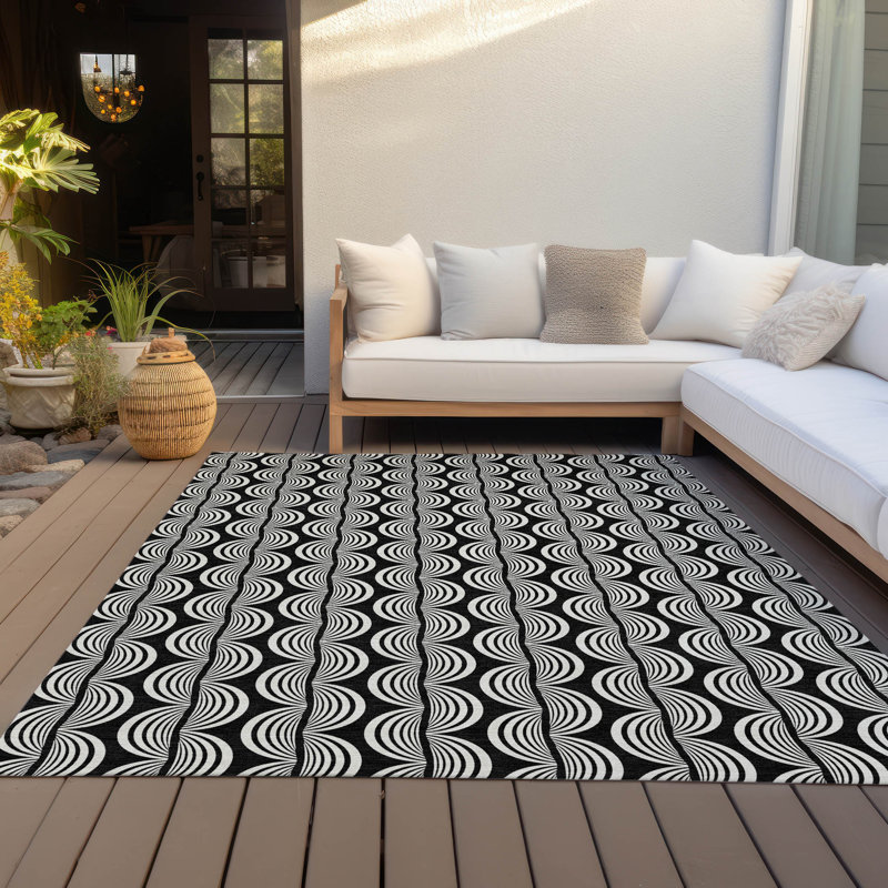 Addison 3' x 5' Black Synthetic Washable Flat Woven Rug